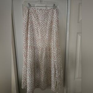 White Tiered Midi Skirt with Red Cherry Print